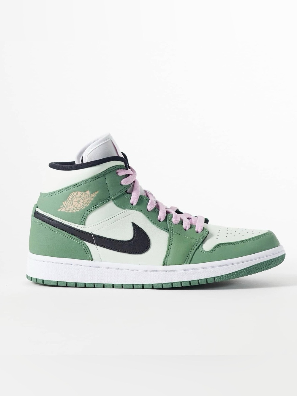 Nike Air Jordan 1 Mid Green, White & Pink Lace Sneakers